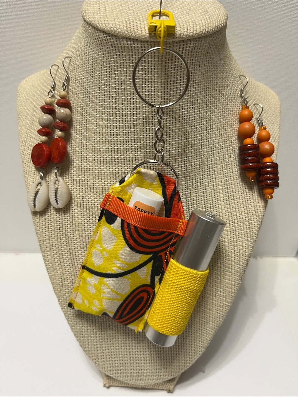 Gift Set Golden Sunset Double Lip Balm & Spray Holder Keychain 2 pr Earrings